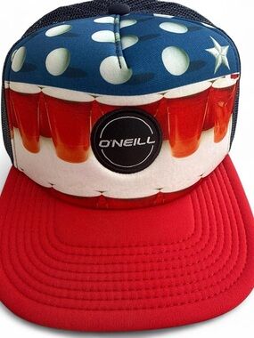 O'Neill Trucker Hat with solo cups beer pong design